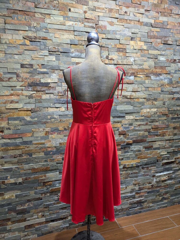 City Studio Red Satin Cowl Neck Fit N' Flare Dress, Size 9