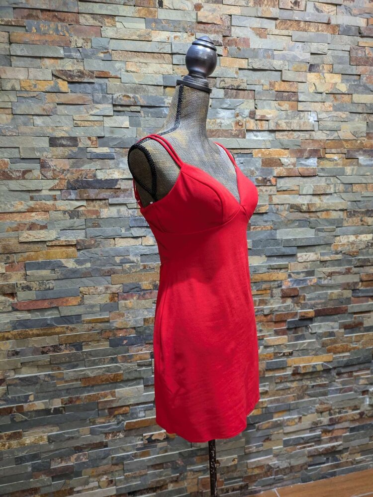 Red Corset-Back Mini Dress, Size 13/14