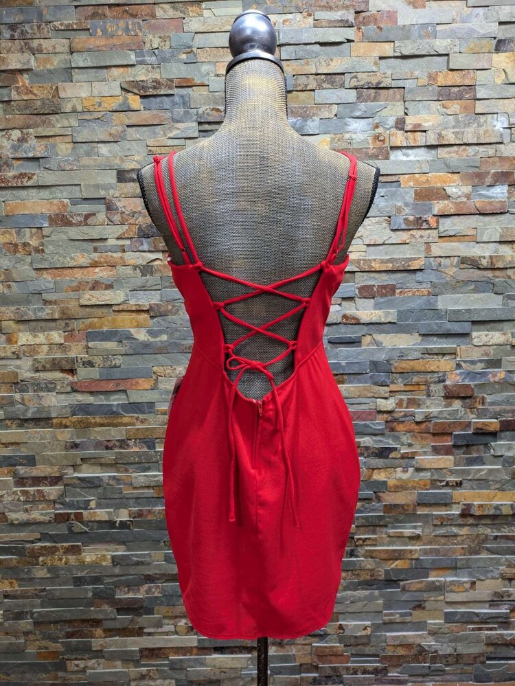 Red Corset-Back Mini Dress, Size 13/14