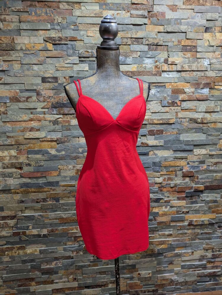 Red Corset-Back Mini Dress, Size 13/14