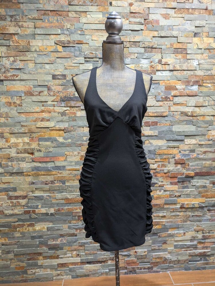City Studio Black V-Neck Mini Dress W/Side Rouching, Size XL