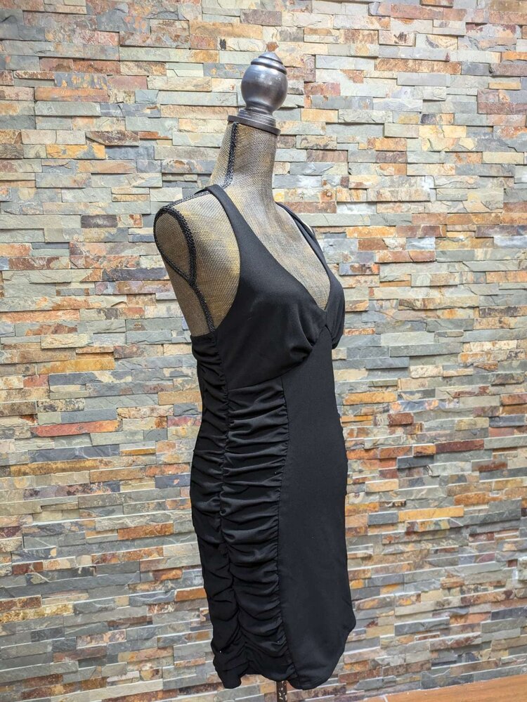 City Studio Black V-Neck Mini Dress W/Side Rouching, Size XL