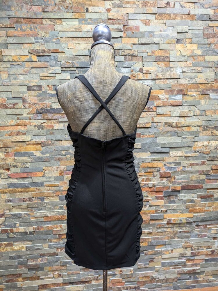 City Studio Black V-Neck Mini Dress W/Side Rouching, Size XL