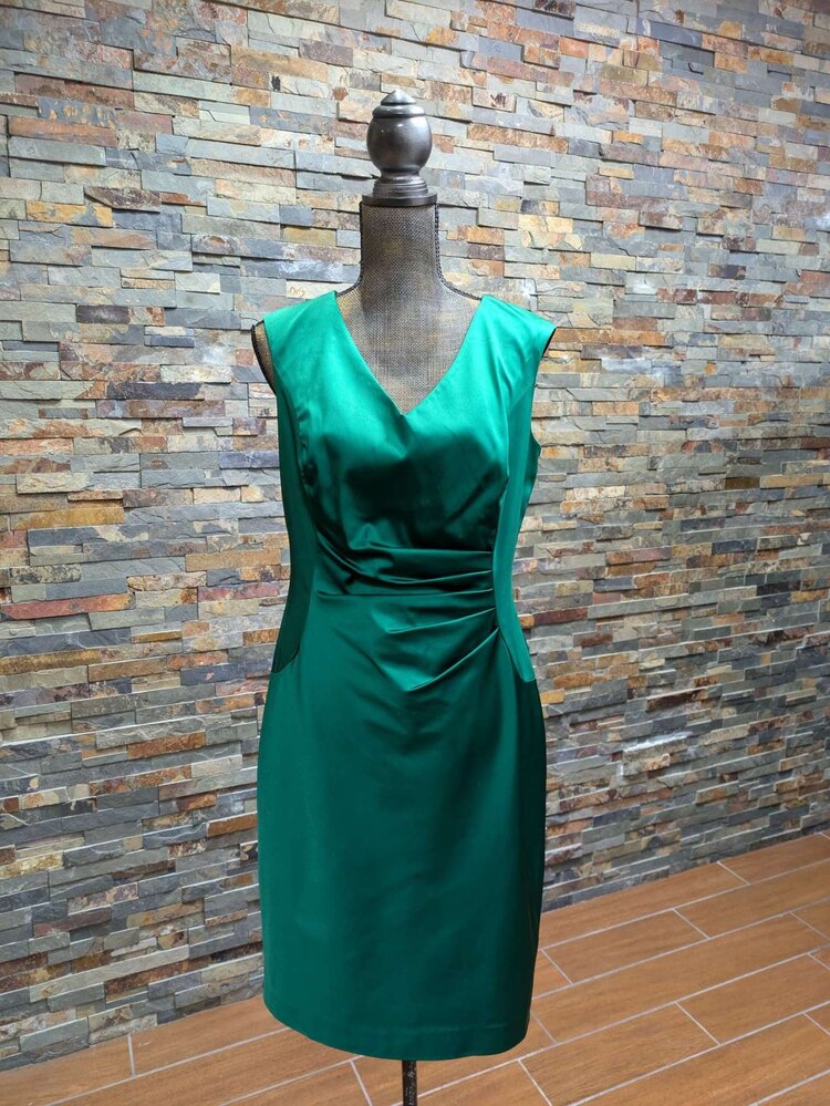 Ralph Lauren Emerald Green V-Neck Sheath Dress, Size 14