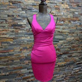 B Darlin Hot Pink Cross Back Bodycon Dress, Size 5/6