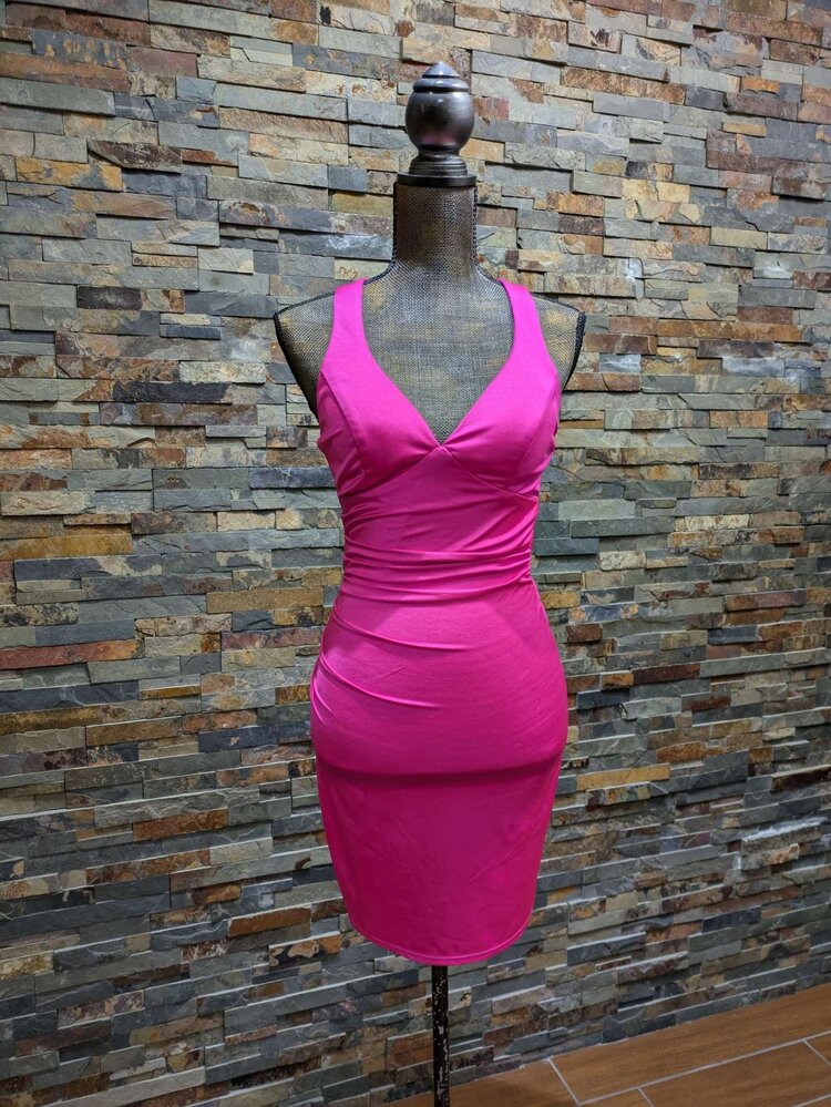 B Darlin Hot Pink Cross Back Bodycon Dress, Size 5/6