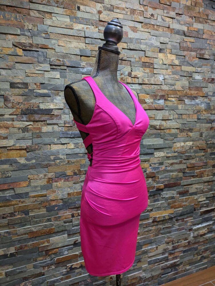 B Darlin Hot Pink Cross Back Bodycon Dress, Size 5/6