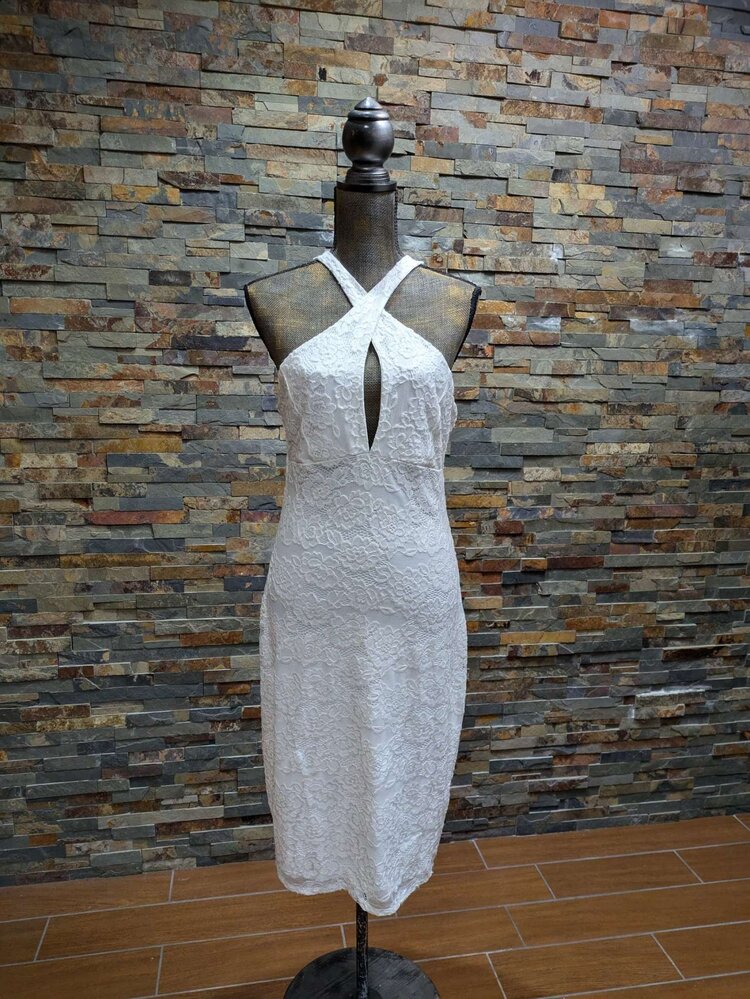 Trixxi White Lace Halter Bodycon Dress, Size 11