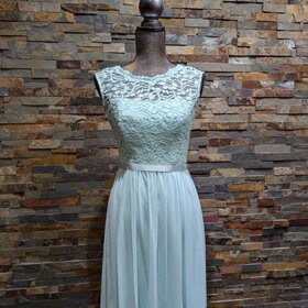 Davids Bridal Aqua Fit N' Flare Dress w/ Lace Bodice, Size 4