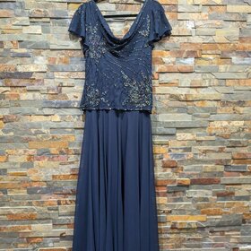 Jkara Navy + Beaded Faux 2-Piece Gown, Size 12