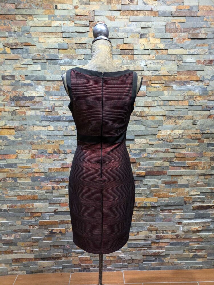 Caché Red And Black Ribbed Cocktail Dress, Size 4
