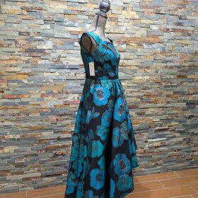 Adrianna Papell Black, Blue & Green High-Low Dress, Size 8