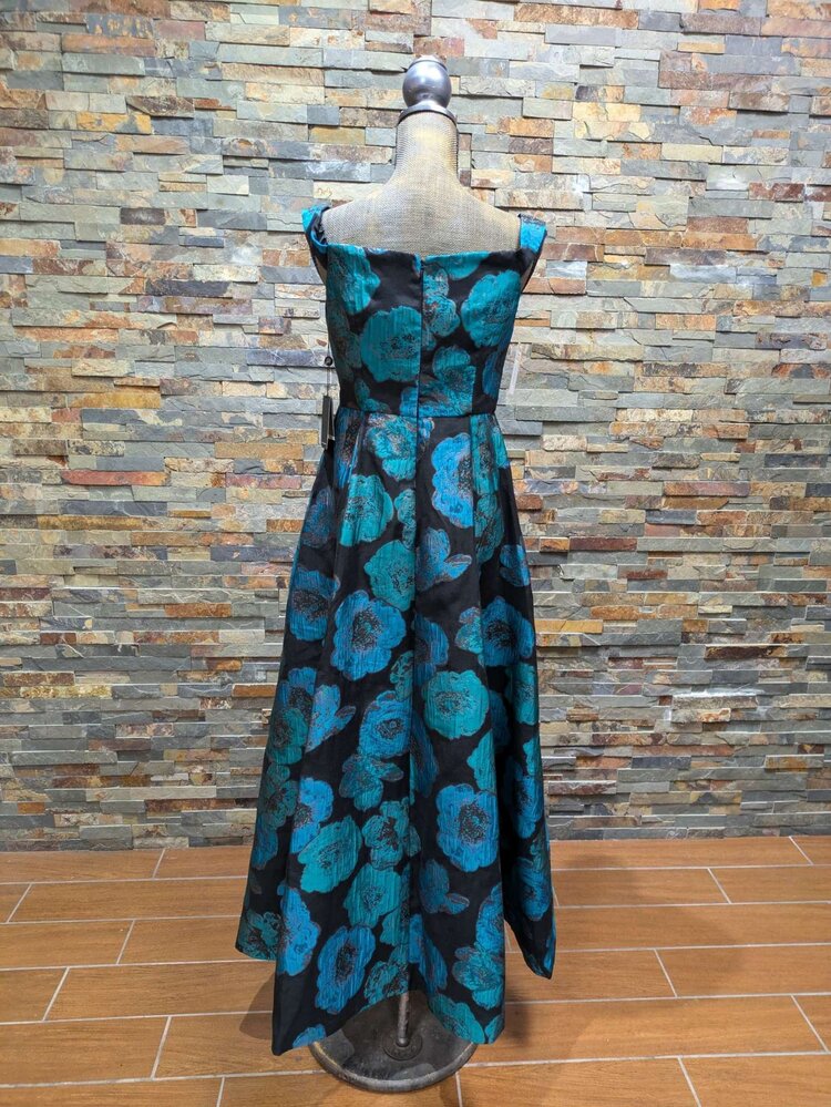 Adrianna Papell Black, Blue & Green High-Low Dress, Size 8