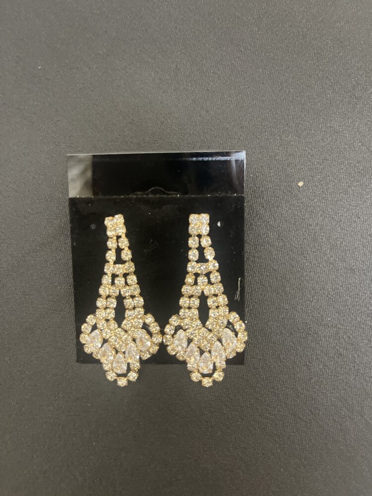 Wona Trading Lily Gold Rhinestone Dangly Earrings