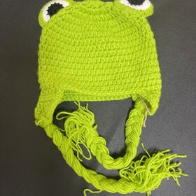 Green Frog Face Baby Size Beanie