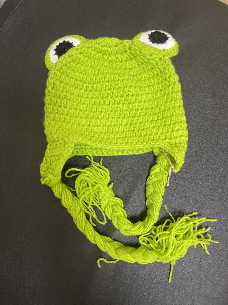 Green Frog Face Baby Size Beanie