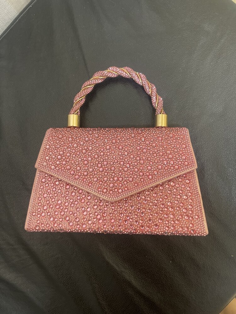 Wona Trading Pink  Rhinestone Evening Clutch w/Chain Strap