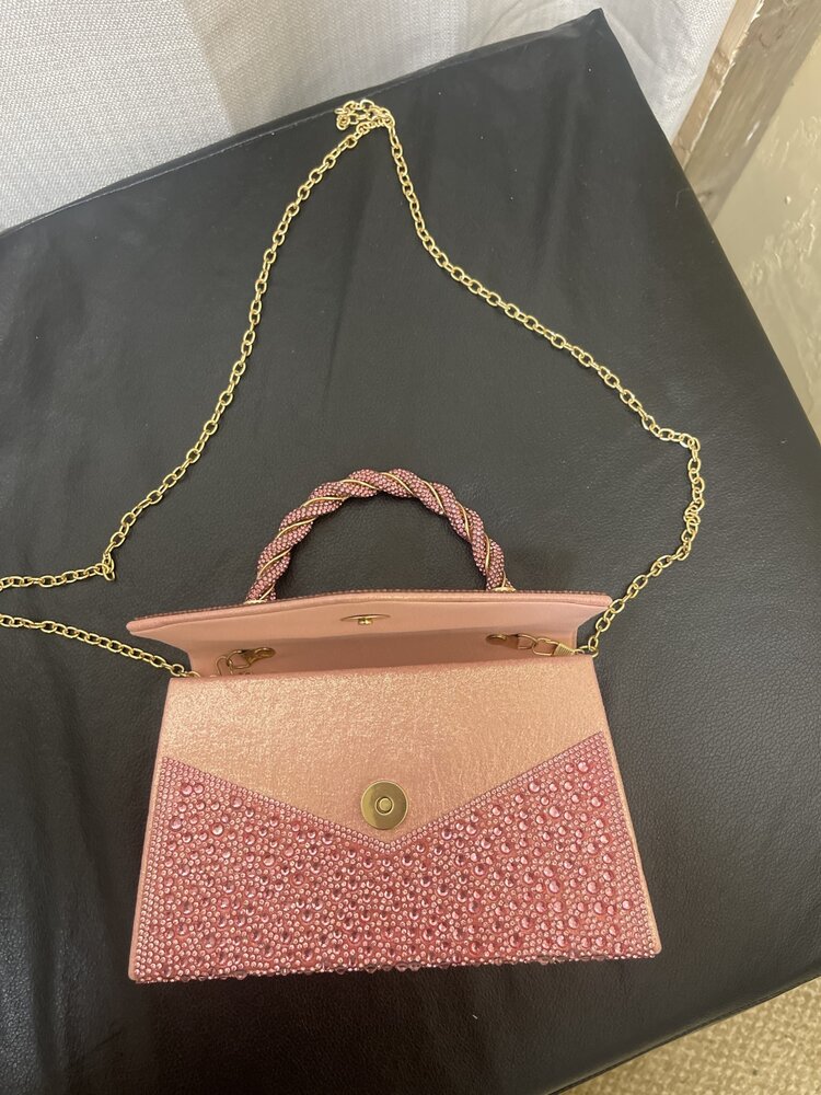 Wona Trading Pink  Rhinestone Evening Clutch w/Chain Strap