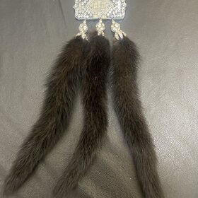 Silver Beaded Statement Broach with Mink Tails