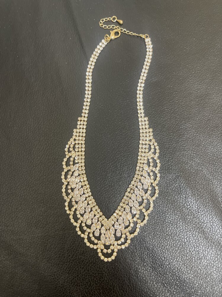 Wona Trading Gold Rhinestone Valerie Looped Necklace