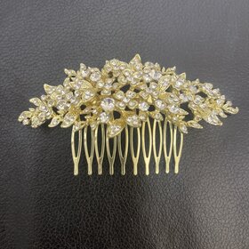 Wona Trading Gold Floral Hair Comb with  Rhinestones