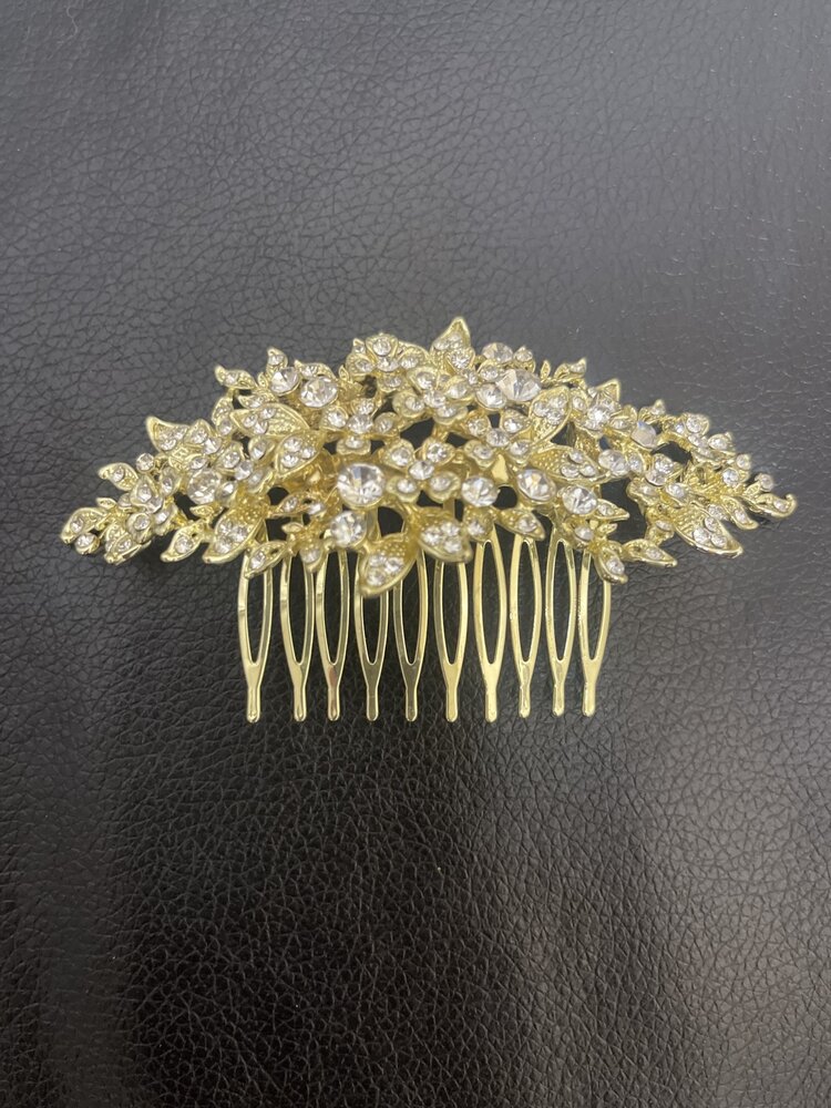 Wona Trading Gold Floral Hair Comb with  Rhinestones