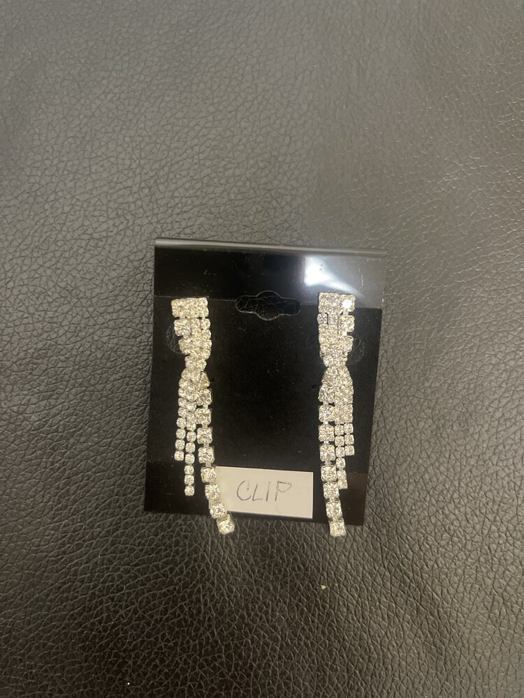 Wona Trading Silver Rhinestone Trinity Clip Earrings