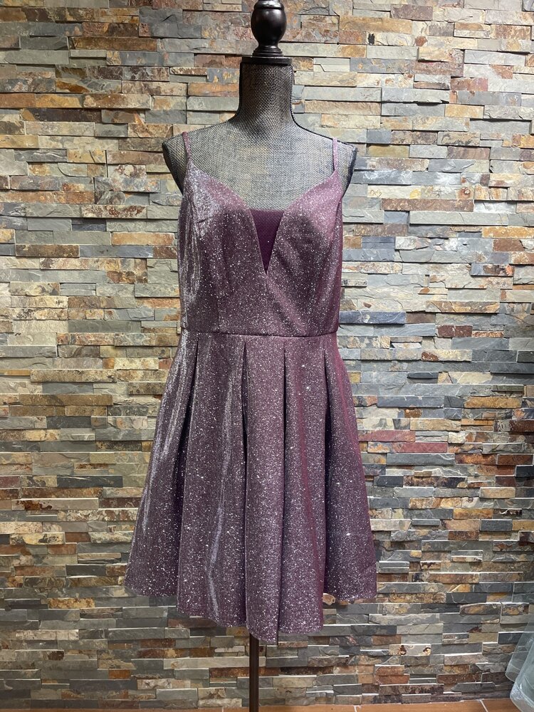 B Darlin Purple Wine Sparkle Fit & Flare Dress w/Pockets, Size 14W
