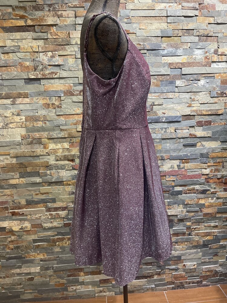 B Darlin Purple Wine Sparkle Fit & Flare Dress w/Pockets, Size 14W