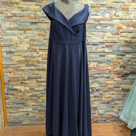 Xscape Navy Off-The-Shoulder Gown, Size 16W