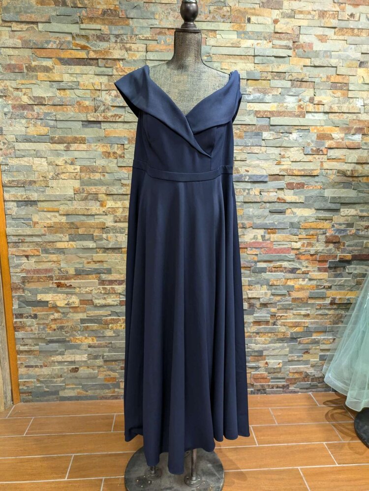 Xscape Navy Off-The-Shoulder Gown, Size 16W