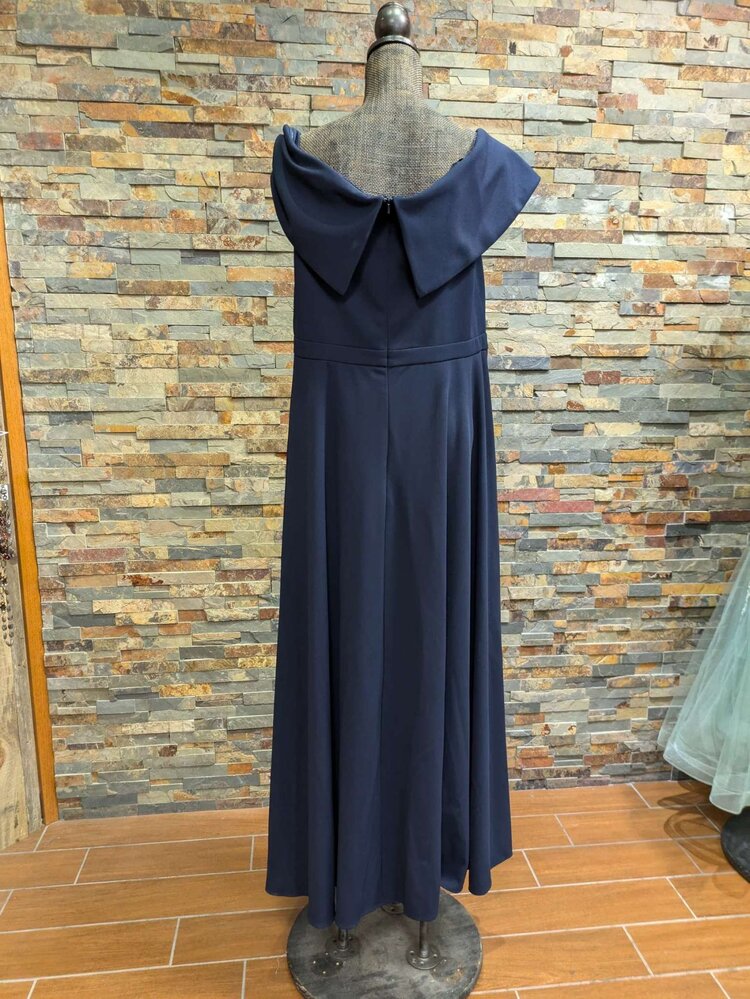 Xscape Navy Off-The-Shoulder Gown, Size 16W