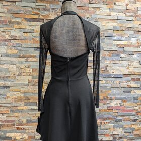 B Darlin Black Fit N' Flare Dress w/ Mesh Sleeves, 7/8