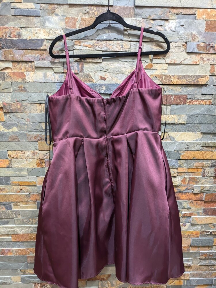 B Darlin Maroon Fit N' Flare Dress w/ Rhinestone Belt, Size 14W