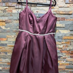B Darlin Maroon Fit N' Flare Dress w/ Rhinestone Belt, Size 14W