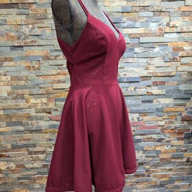 City Studio Cranberry Red Fit N' Flare Dress w/ Gold Specks, Size 9