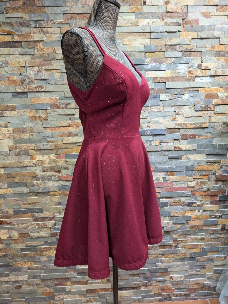 City Studio Cranberry Red Fit N' Flare Dress w/ Gold Specks, Size 9