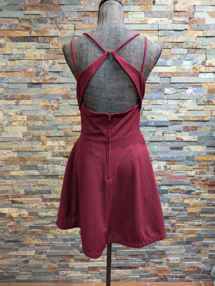 City Studio Cranberry Red Fit N' Flare Dress w/ Gold Specks, Size 9