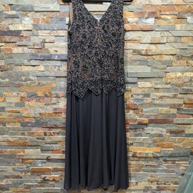 Pisarro Nights Black Dress w/ Beaded Bodice, Size 16
