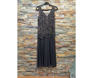 Pisarro Nights Black Dress w/ Beaded Bodice, Size 16