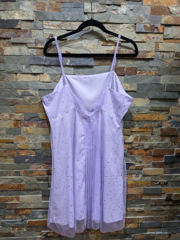 JJ’s House Lavender Dress w/ Silver Spotted Mesh Overlay, XXL
