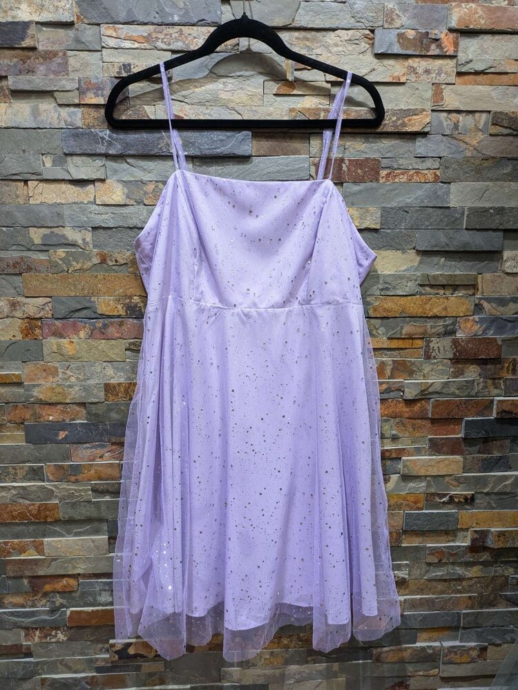 JJ’s House Lavender Dress w/ Silver Spotted Mesh Overlay, XXL