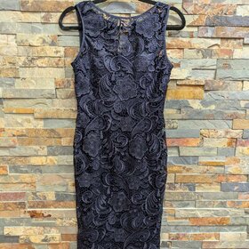 Adrianna Papell Navy Full-Lace Halter Cocktail Dress, Size 2