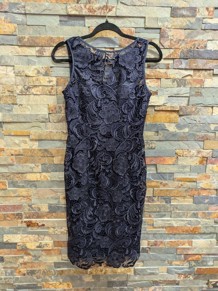 Adrianna Papell Navy Cocktail Dress with Lace Overlay, Size 2
