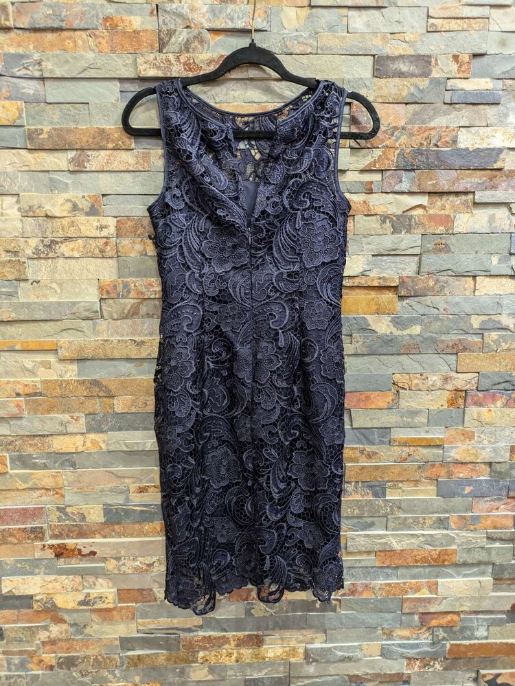 Adrianna Papell Navy Full-Lace Halter Cocktail Dress, Size 2