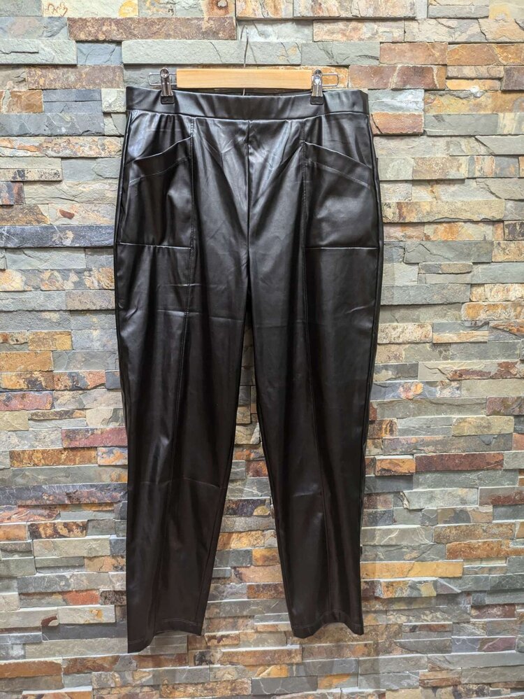 Halston Black Faux-Leather Pants, Size XL