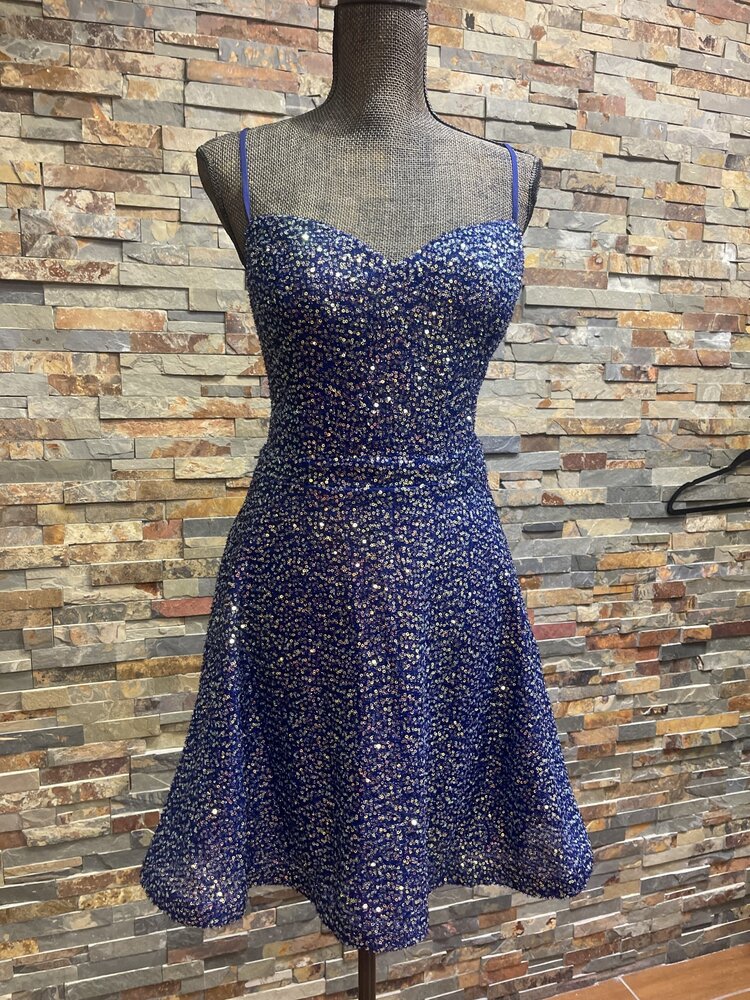 City Studio Royal Blue Sequin Backless Fit & Flare Dress