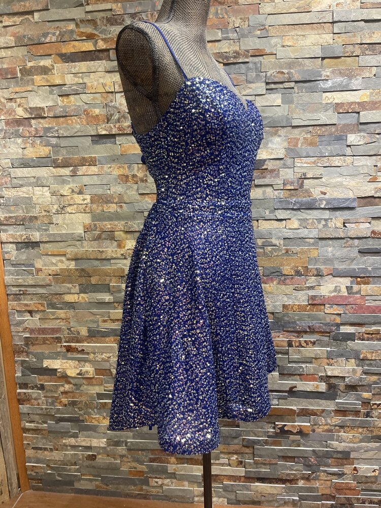 City Studio Royal Blue Sequin Backless Fit & Flare Dress