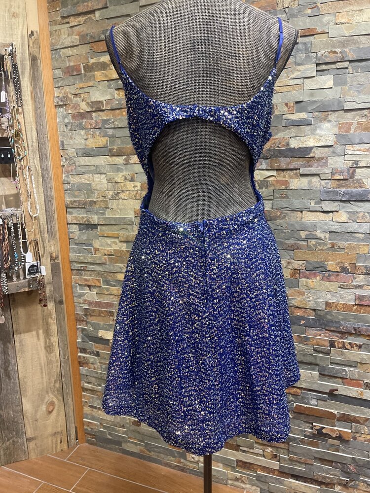 City Studio Royal Blue Sequin Backless Fit & Flare Dress