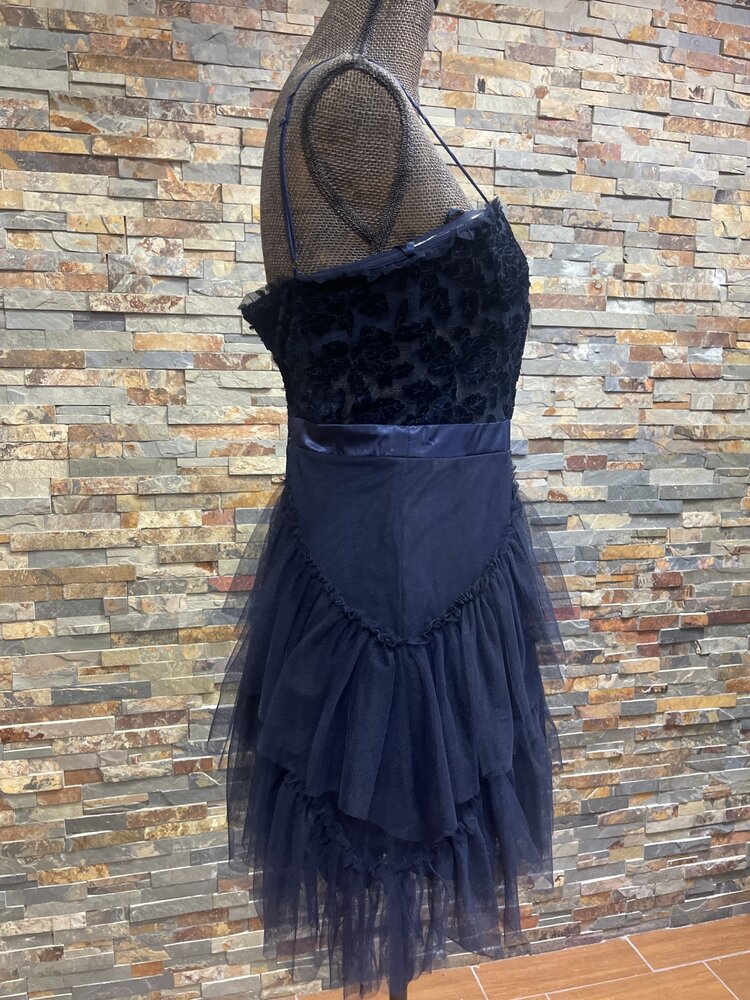City Studio Navy Velvet Floral Corset Top with 3 Tiers Of Tulle Ruffle Skirt Dress